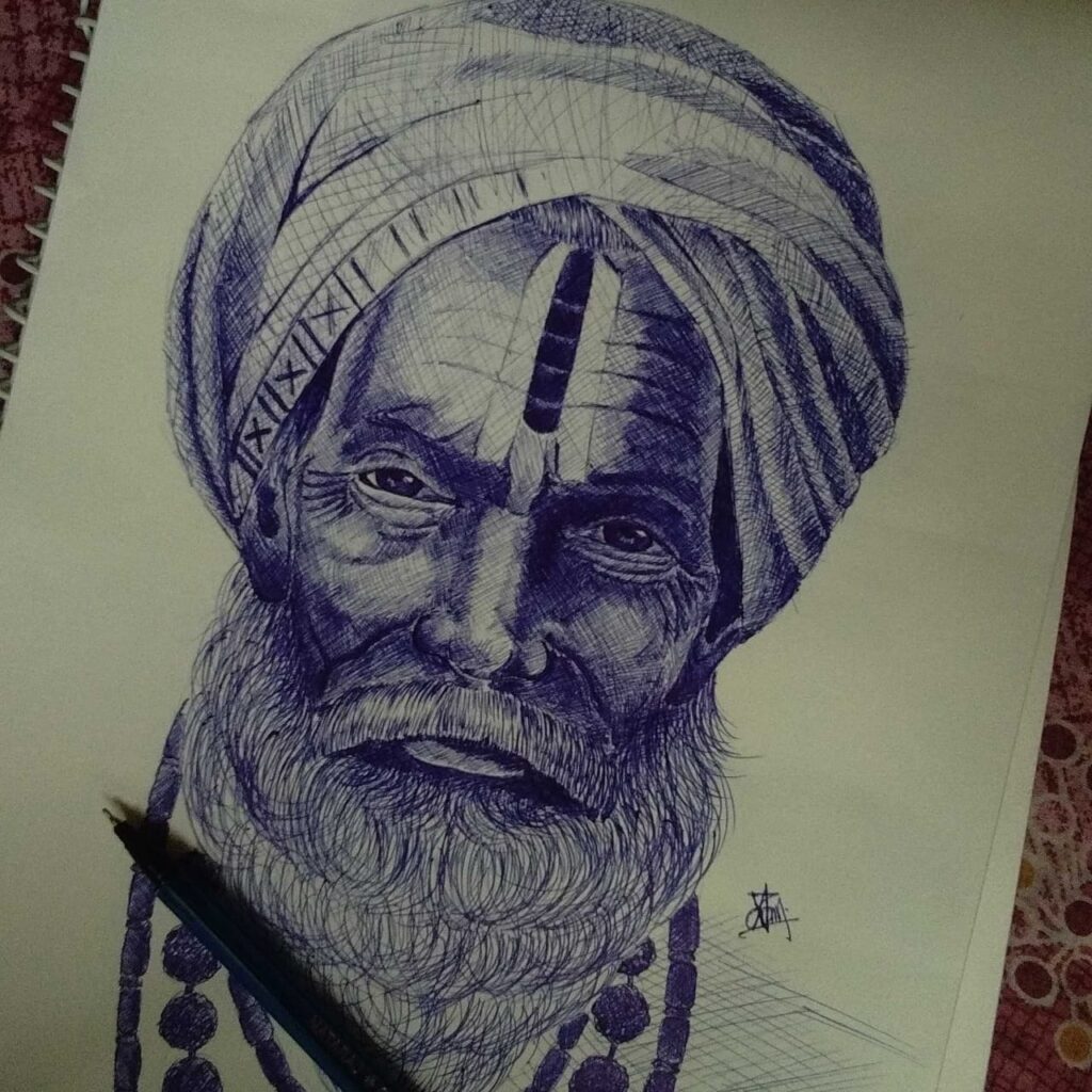 Pen sketch of a saddu